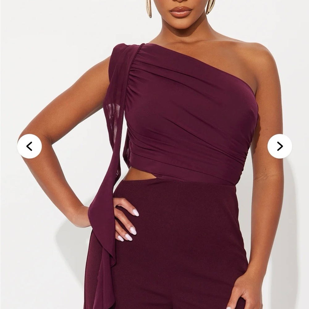 Lorelei One Shoulder Wide Leg Jumpsuit Burgundy NWT XS